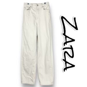 Zara High Rise Boyfriend Jean Oatmeal Ivory Five Pocket Trendy Womens Size 2